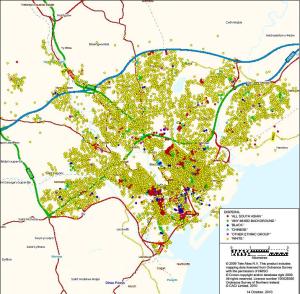 Dispersal of Ethnic Groups across Cardiff from Census data
